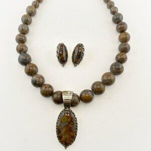 Jay King Necklace Earrings Set Multicolor Sterling Silver Beaded 925 Pendant